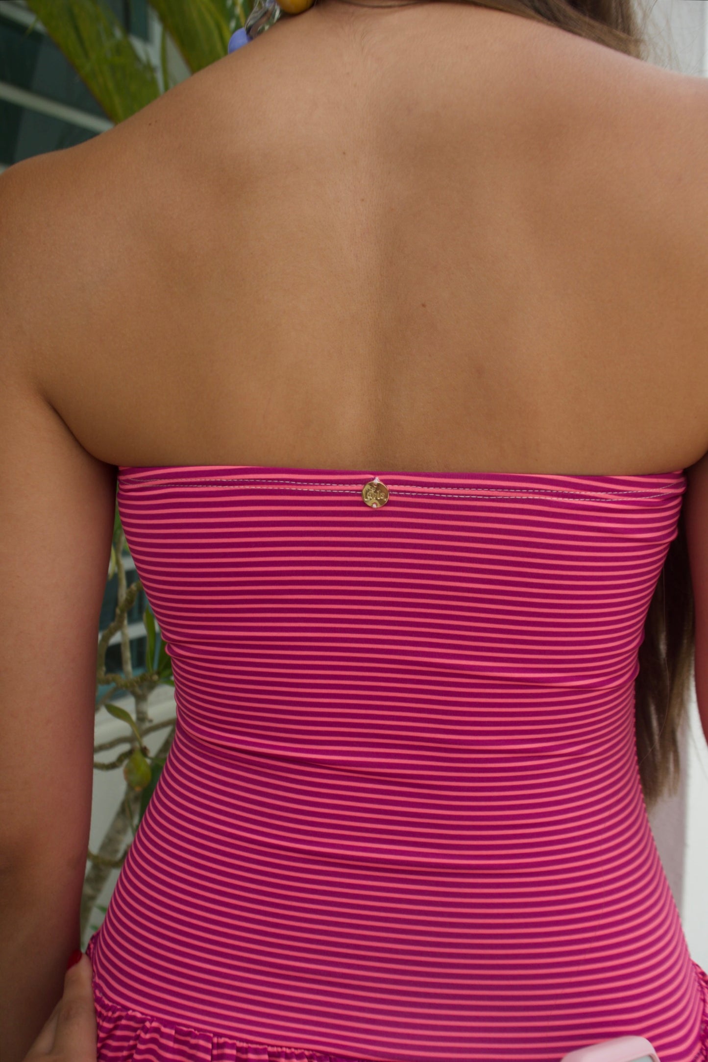 Plum + Pink Stripes | Mini strapless dress