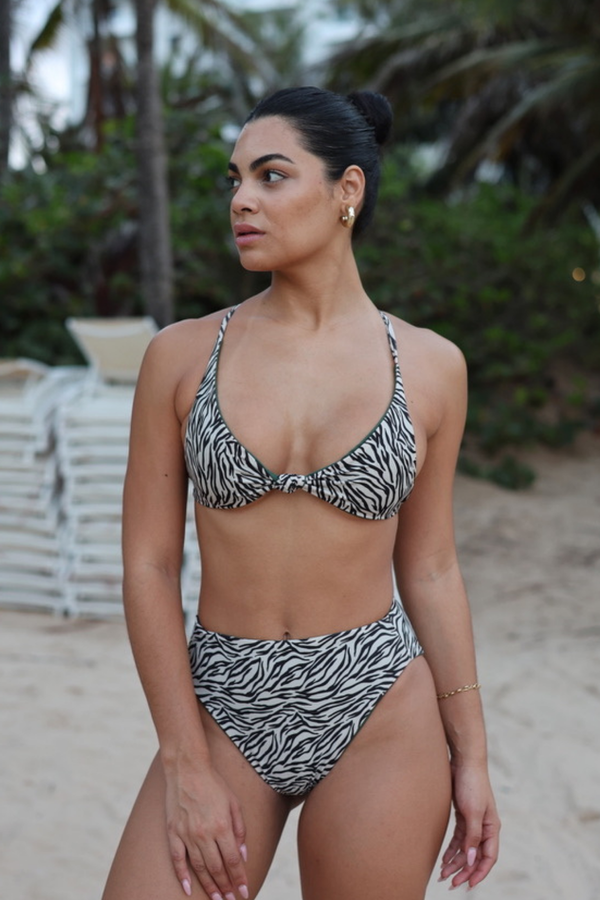 Zebra + Olive Green High-Waisted Bottom | REVERSIBLE