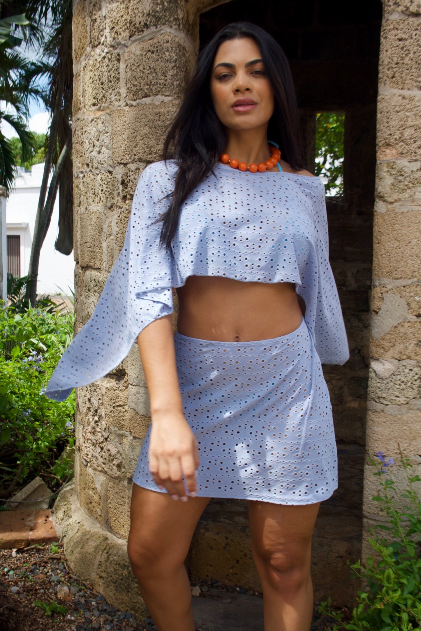Blue Embroidered Cover-Up Set