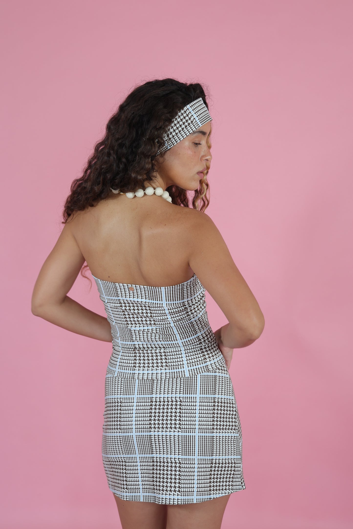 Baby Blue + Chocolate Print | Mini Skirt
