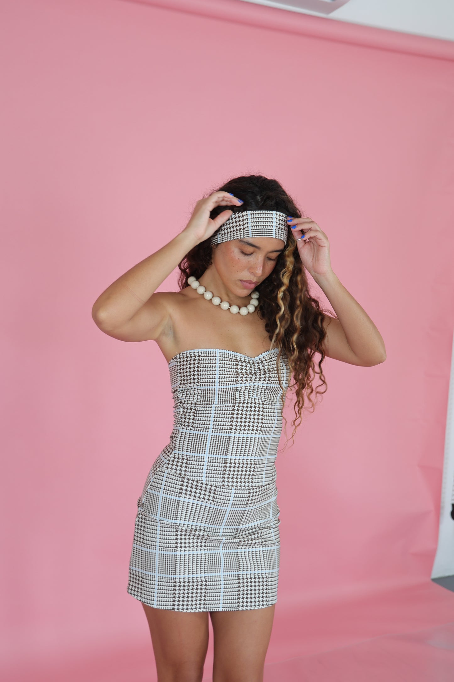 Baby Blue + Chocolate Print | Mini Skirt