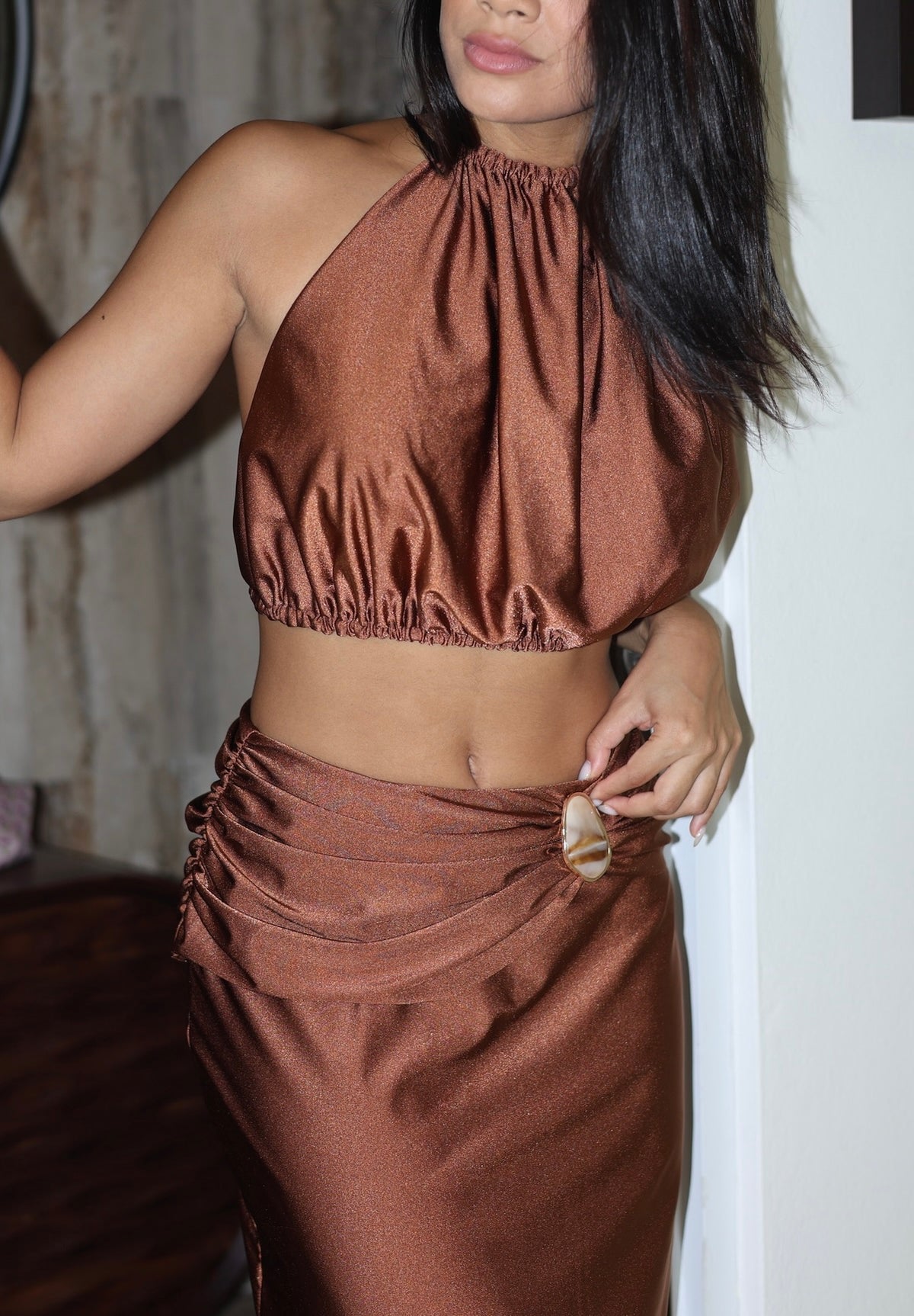 Siena Long Skirt | Shiny Copper