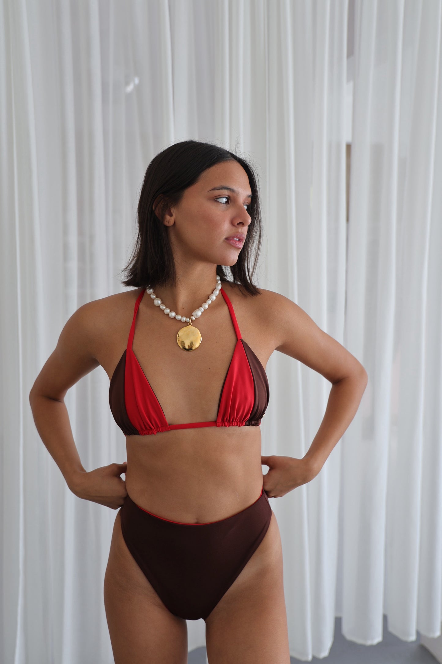 Moca + Red High-Waisted Bottom | REVERSIBLE