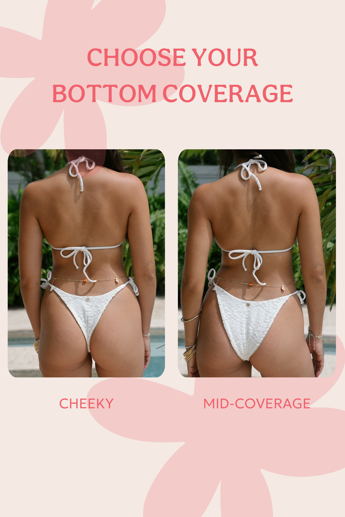 girl showing two different bottom coverages 